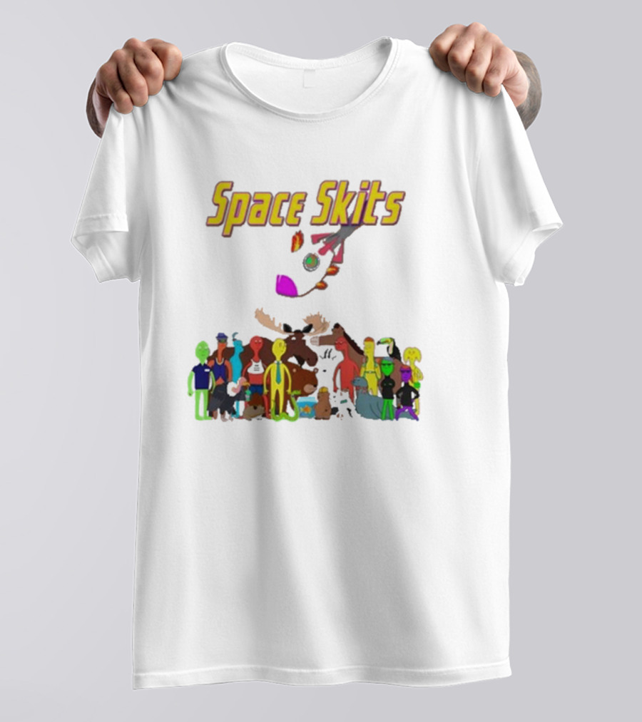 Space Skits Cartoon Characters And Whimsical Alien Crew T-Shirt
