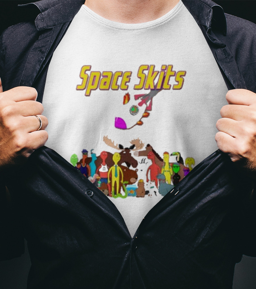 Space Skits Cartoon Characters And Whimsical Alien Crew T-Shirt