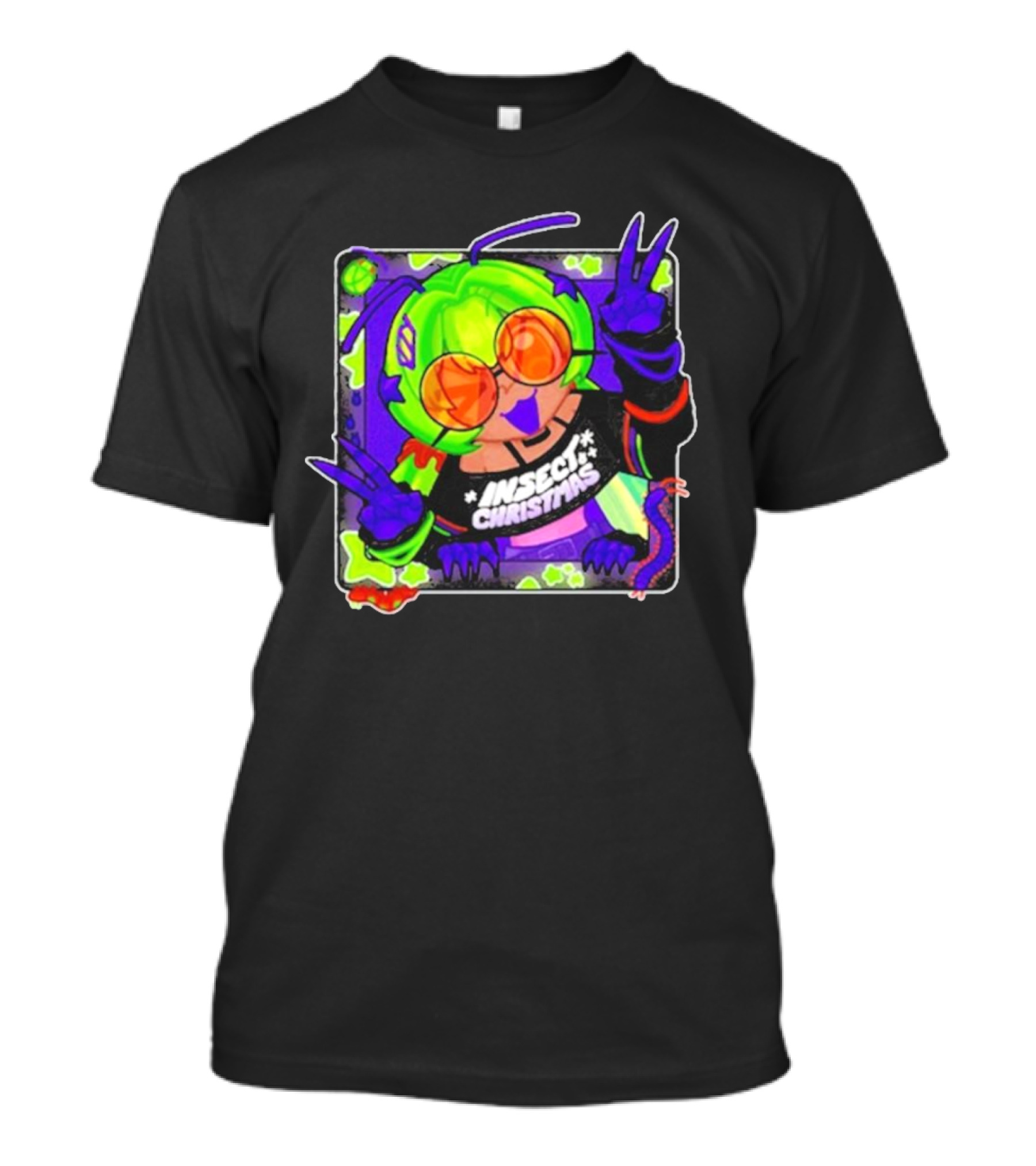 Insect Christmas Neon Peace Alien Vibes T-Shirt