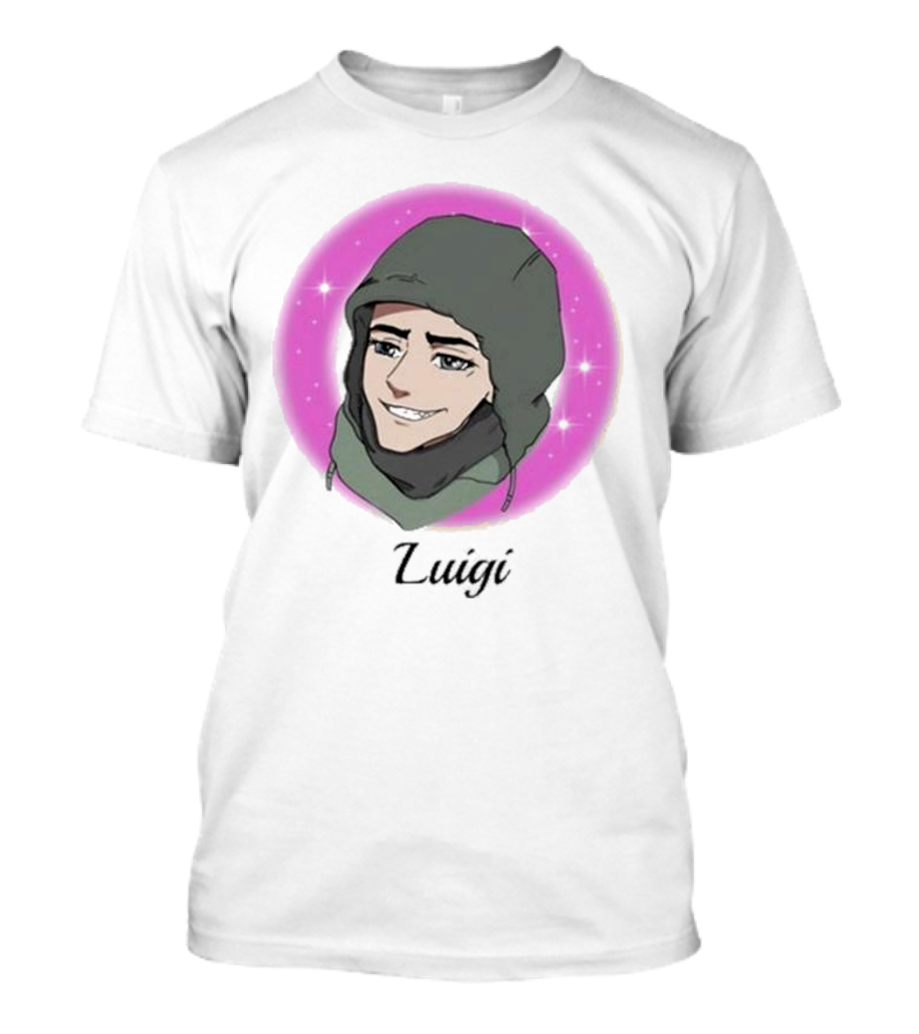 Luigi Anime Shooter Charm With Green Hood And Sparkling Pink Circle T-Shirt