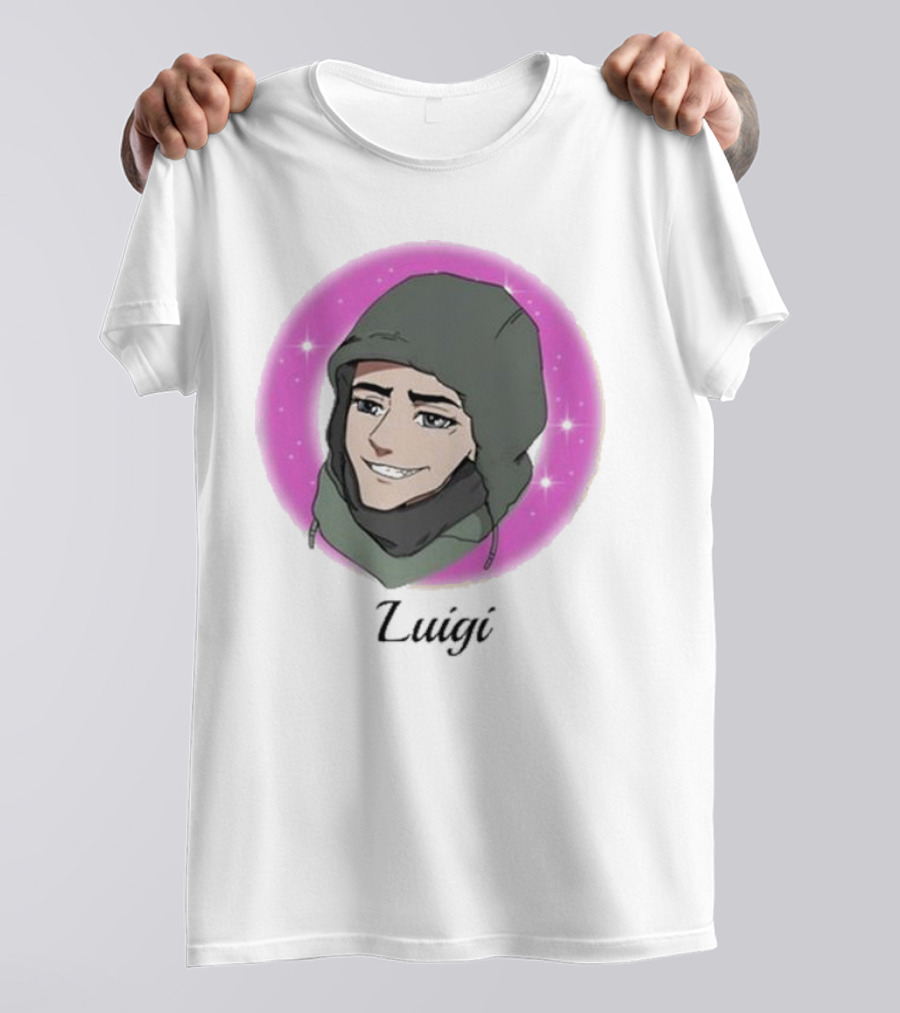 Luigi Anime Shooter Charm With Green Hood And Sparkling Pink Circle T-Shirt