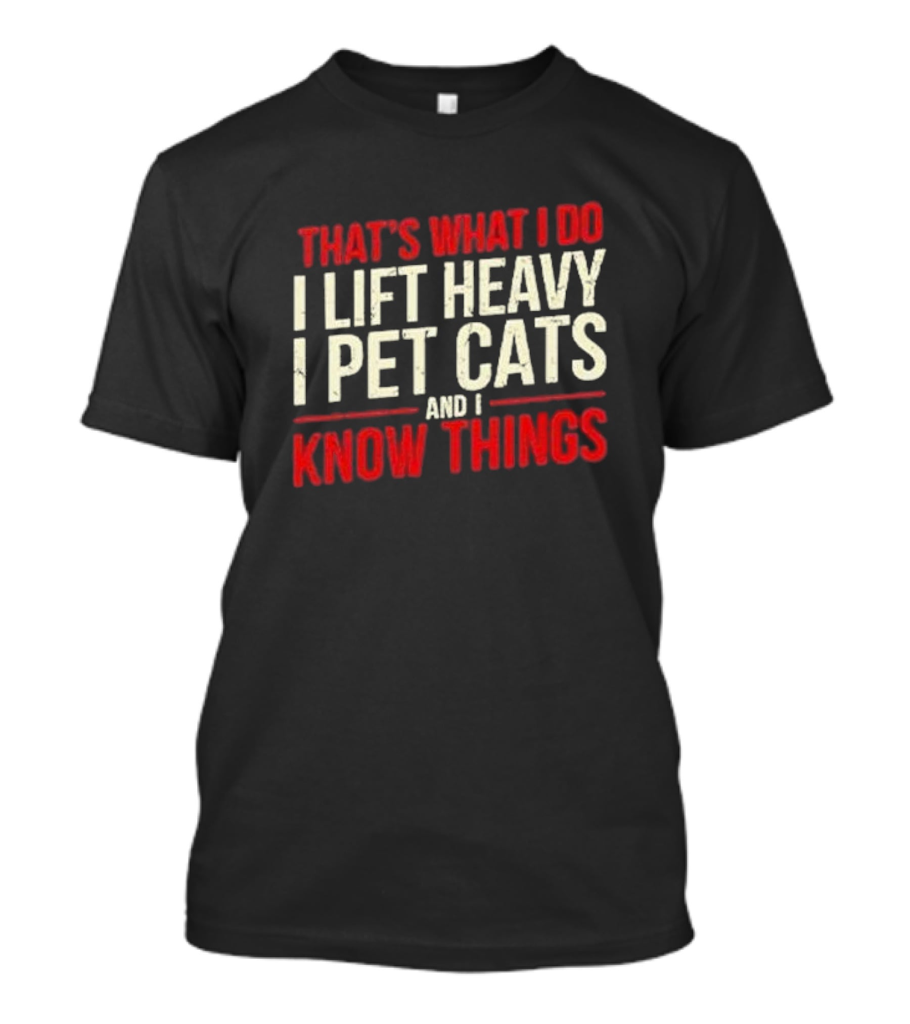 THAT'S WHAT I DO I LIFT HEAVY I PET CATS AND I KNOW THINGS T-Shirt