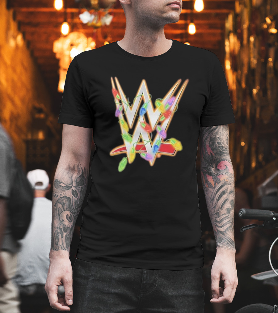 WWE Ripple Junction Christmas Lights Logo Holiday T-Shirt