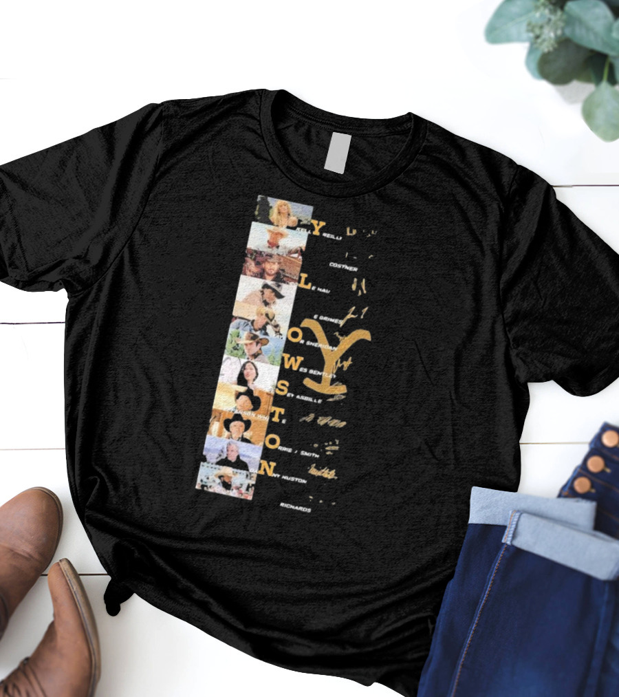 Yellowstone Cast Vertical Collage With Names And Signature Elements T-Shirt
