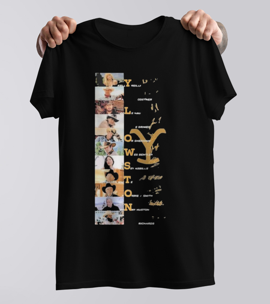 Yellowstone Cast Vertical Collage With Names And Signature Elements T-Shirt