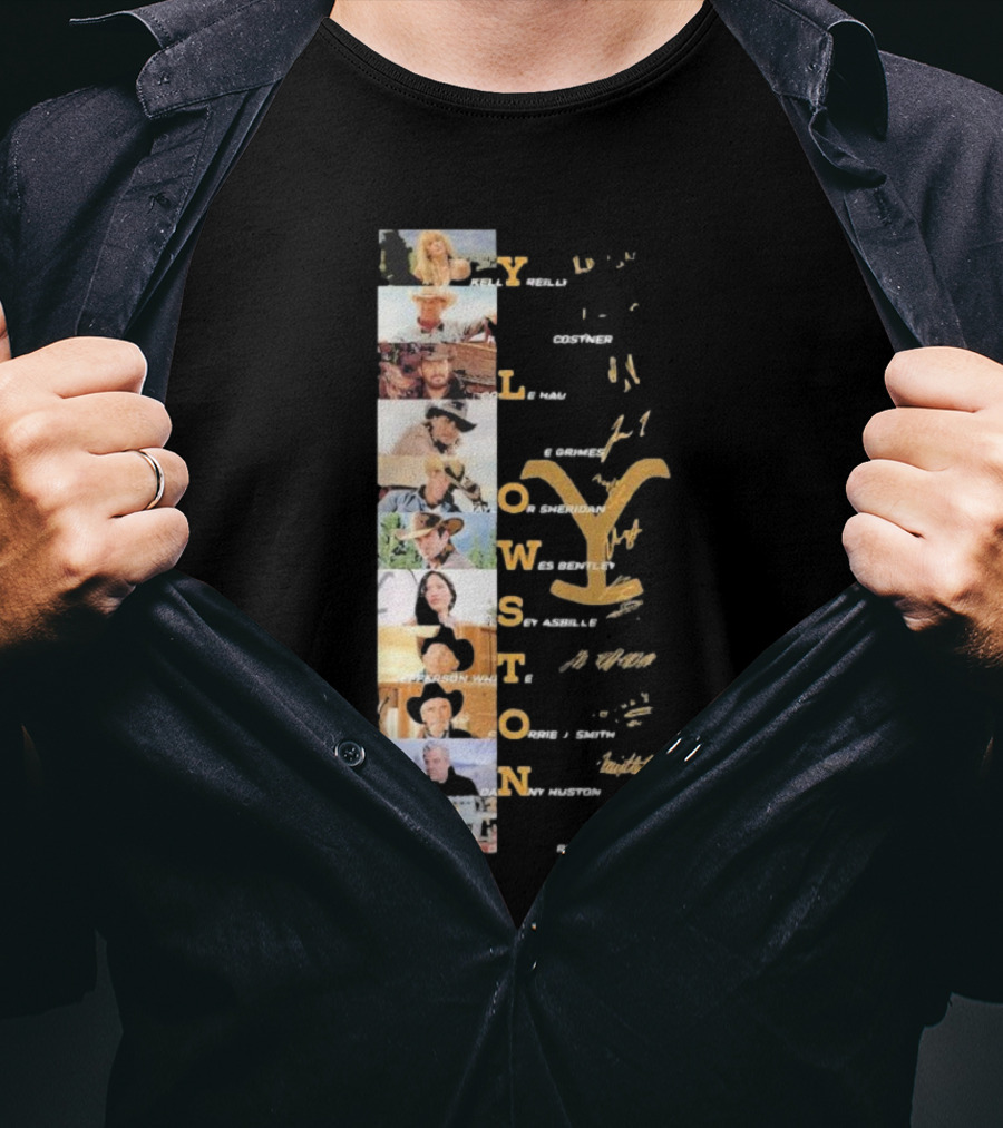 Yellowstone Cast Vertical Collage With Names And Signature Elements T-Shirt