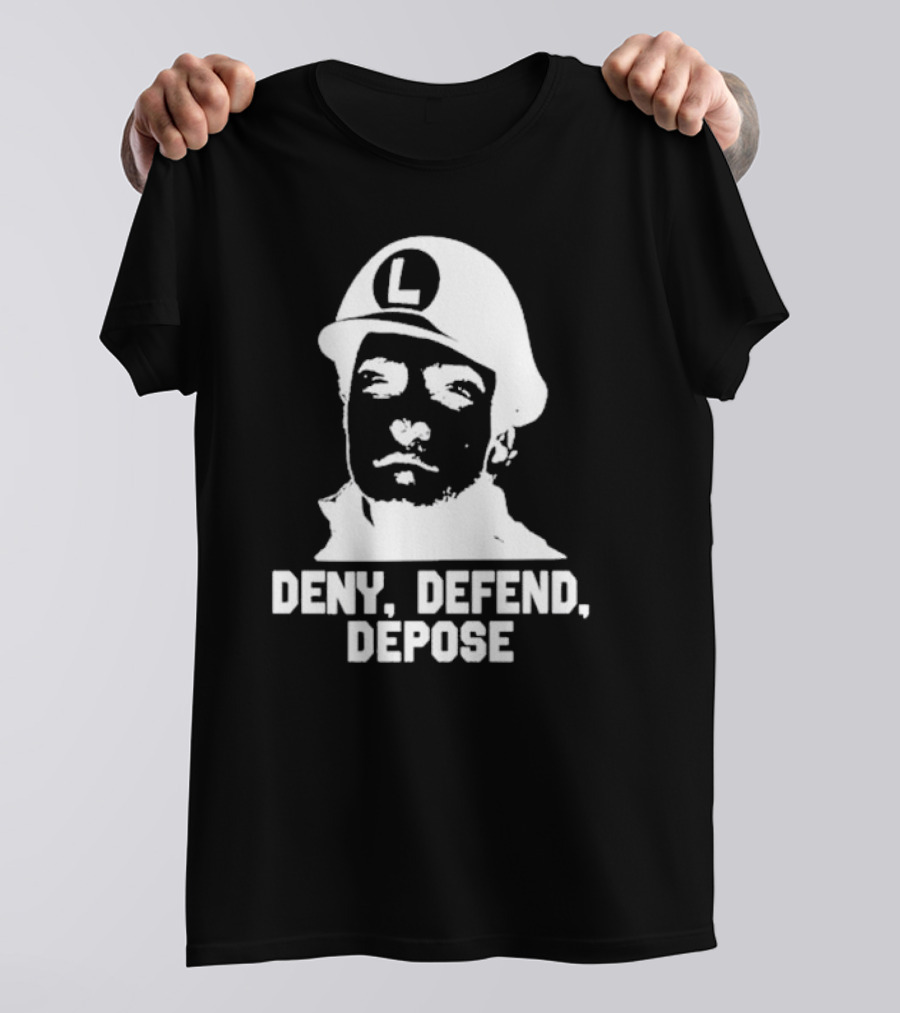 Yesyoureracist Deny Defend Depose Helmeted Face With Letter L T-Shirt
