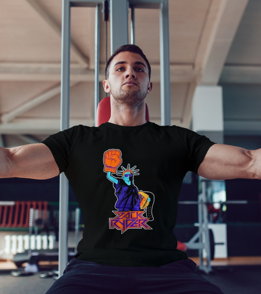 Zack Ryder Fashioned Liberty Holding Champion Belt Statue T-Shirt