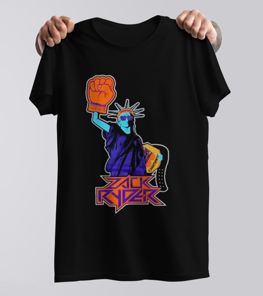 Zack Ryder Fashioned Liberty Holding Champion Belt Statue T-Shirt