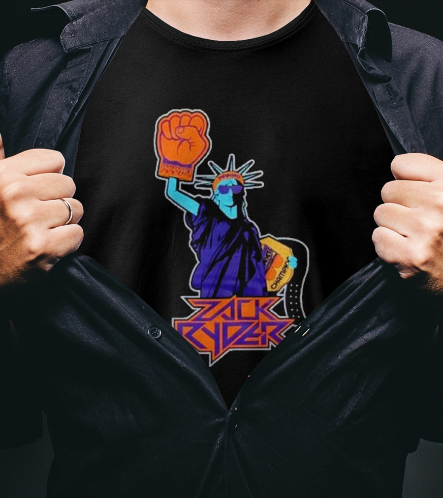 Zack Ryder Fashioned Liberty Holding Champion Belt Statue T-Shirt