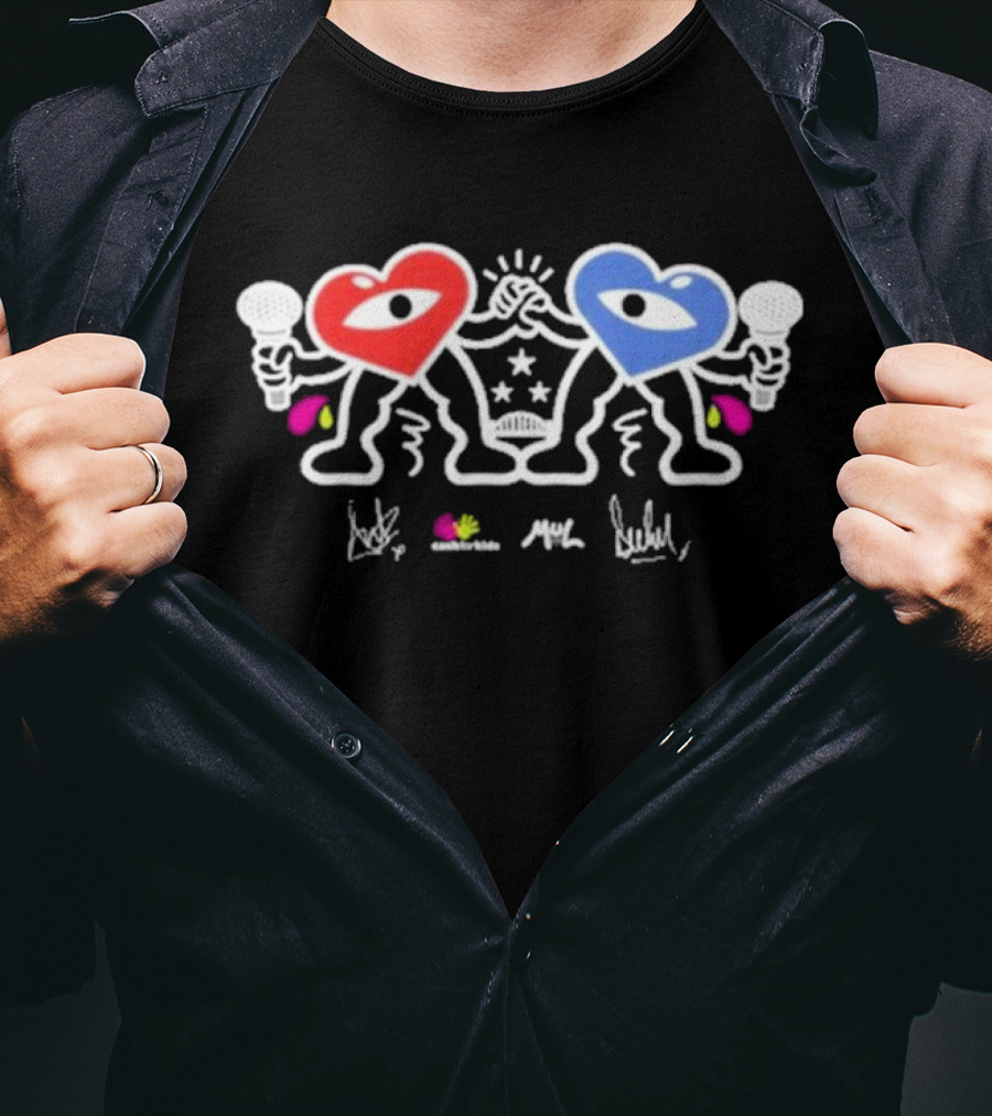 Ant And Dec Cash For Kids X Mul Iconic Heart Characters Fist Bump With Microphones T-Shirt