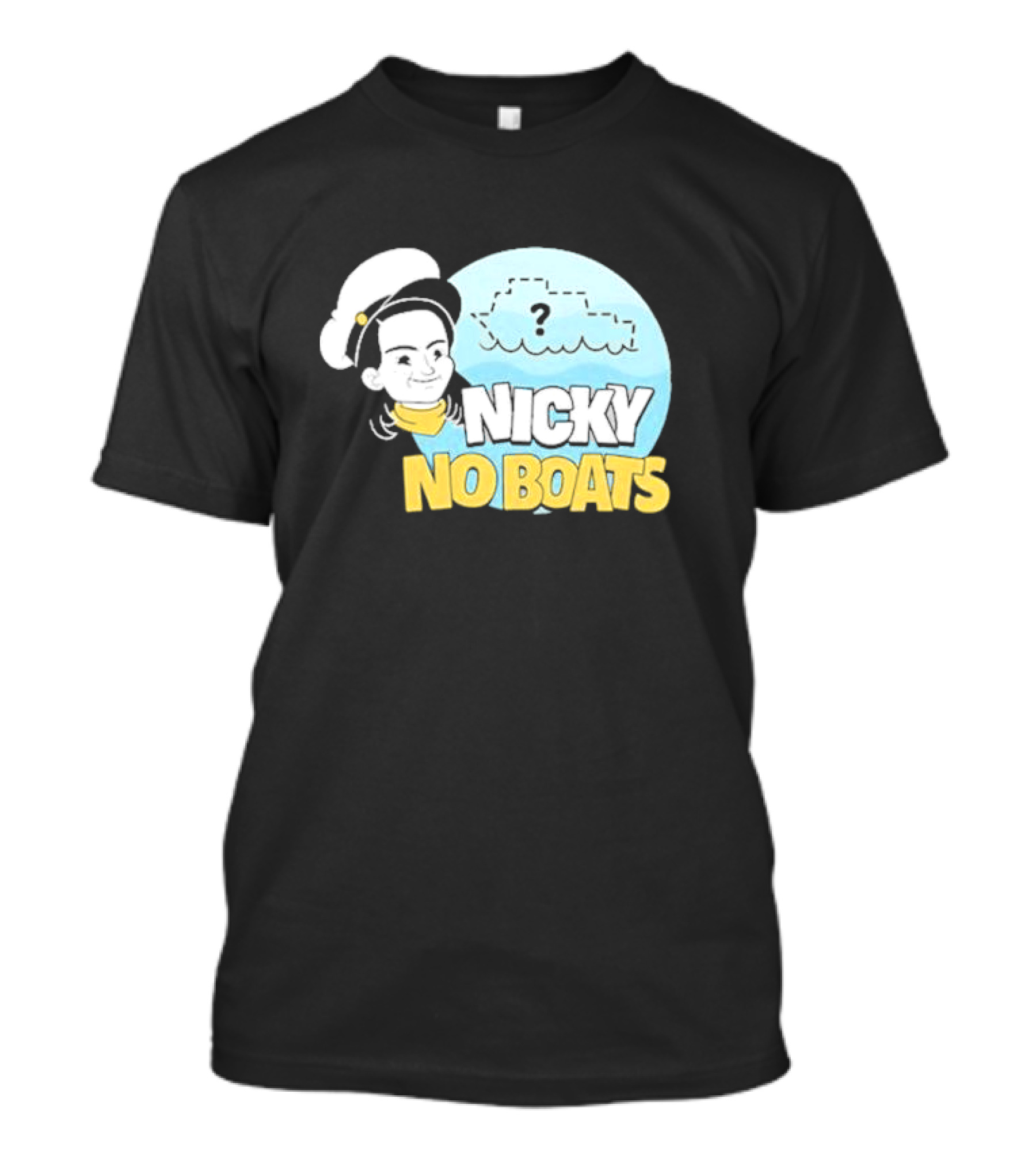 Nicky No Boats Captain's Hat Cartoon Question Mark T-Shirt