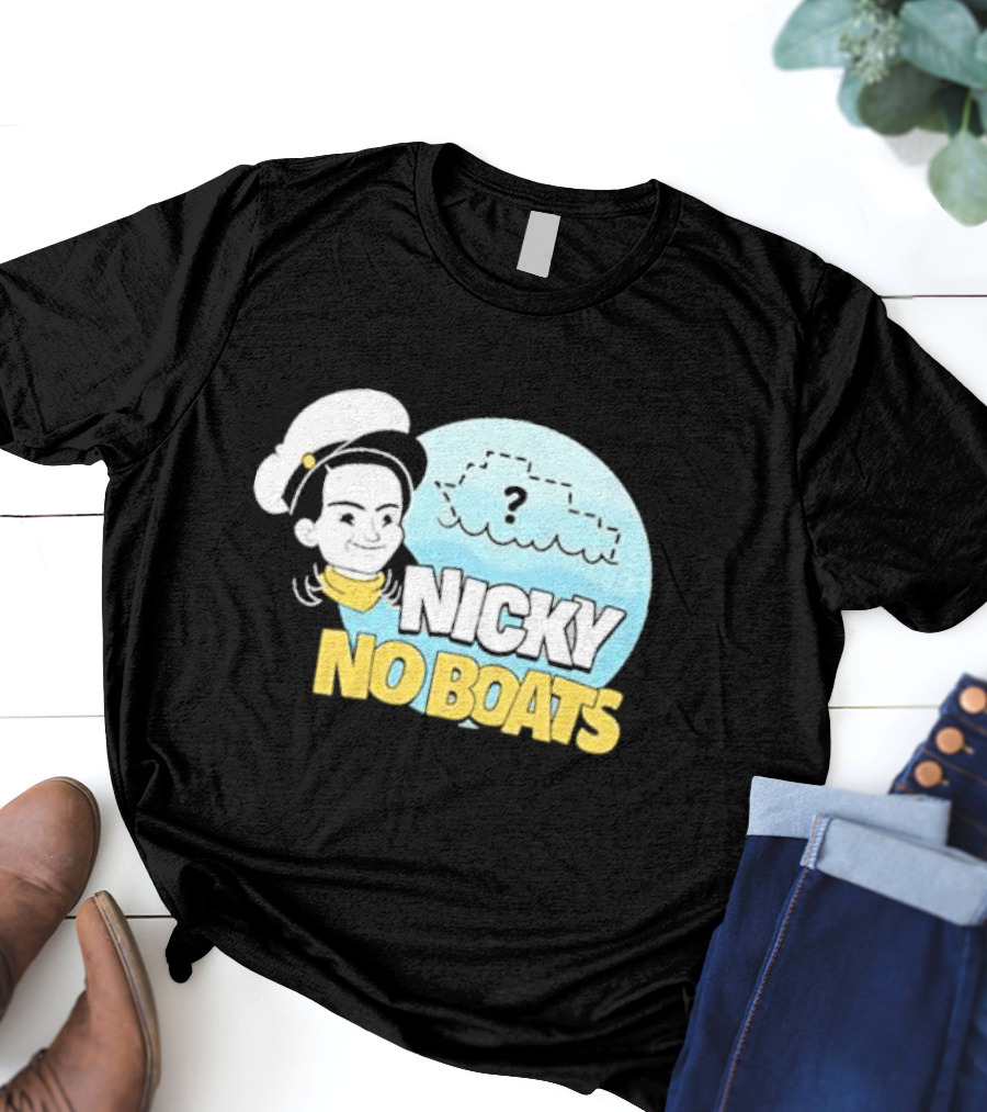 Nicky No Boats Captain's Hat Cartoon Question Mark T-Shirt