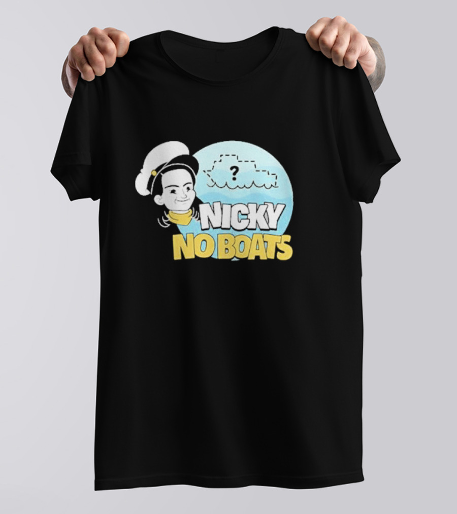 Nicky No Boats Captain's Hat Cartoon Question Mark T-Shirt