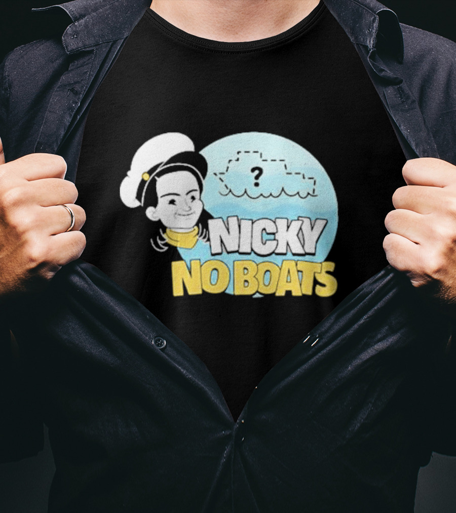 Nicky No Boats Captain's Hat Cartoon Question Mark T-Shirt