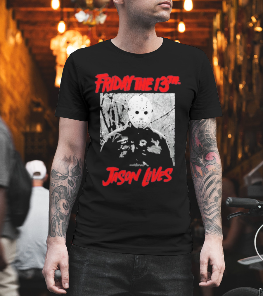 Friday The 13Th Jason Lives Masked Horror Icon Forest Scene T-Shirt