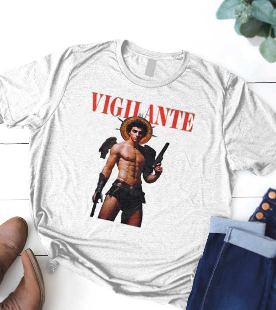 Vigilante Angelic Warrior With Wings And Guns T-Shirt