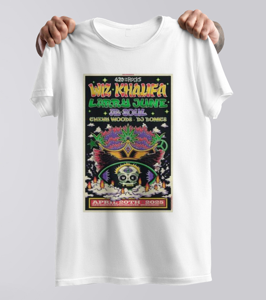 Wiz Khalifa Larry June Ab Soul 420 On The Rocks Morrison Colorado April 20th 2025 Event T-Shirt