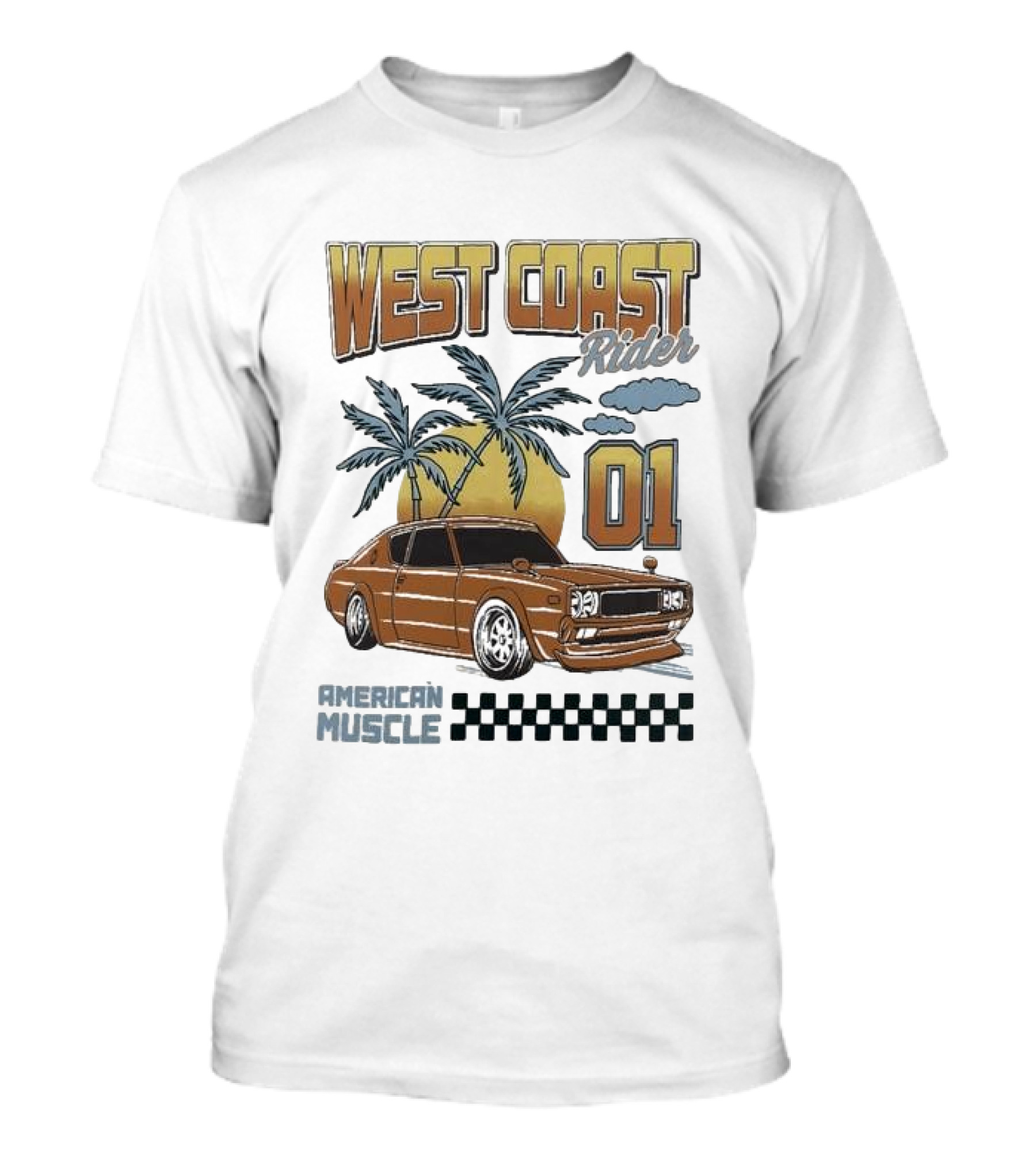 West Coast Rider American Muscle Classic Car 01 Palm Sunset T-Shirt