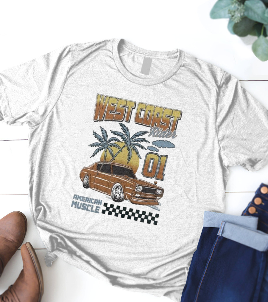 West Coast Rider American Muscle Classic Car 01 Palm Sunset T-Shirt