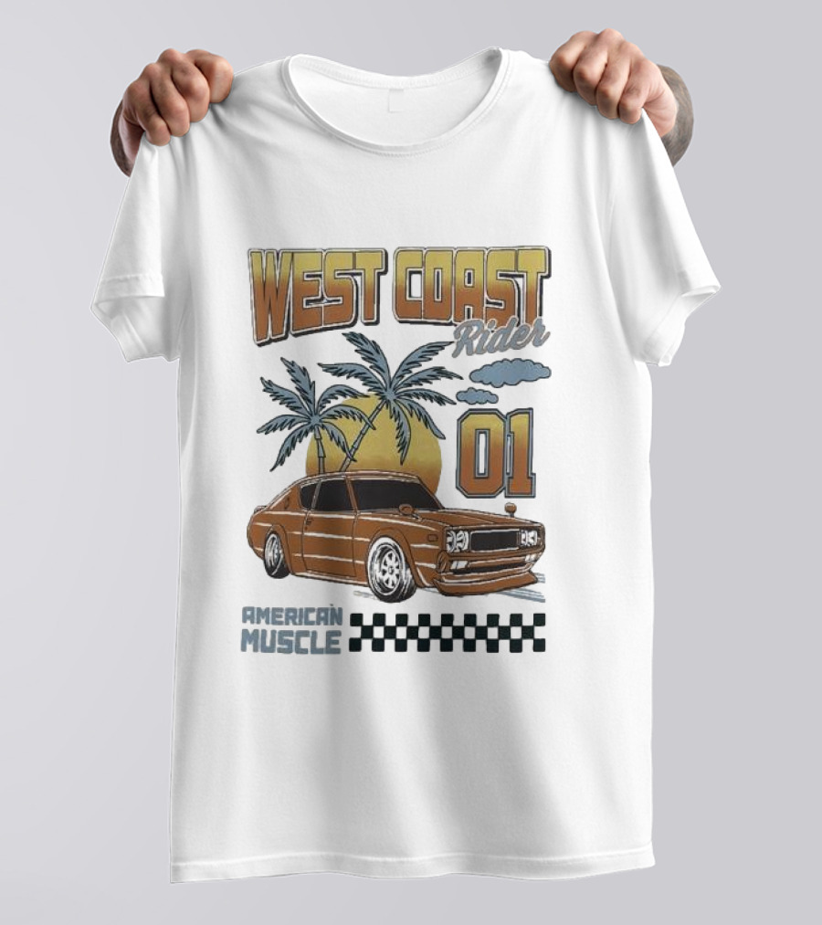 West Coast Rider American Muscle Classic Car 01 Palm Sunset T-Shirt