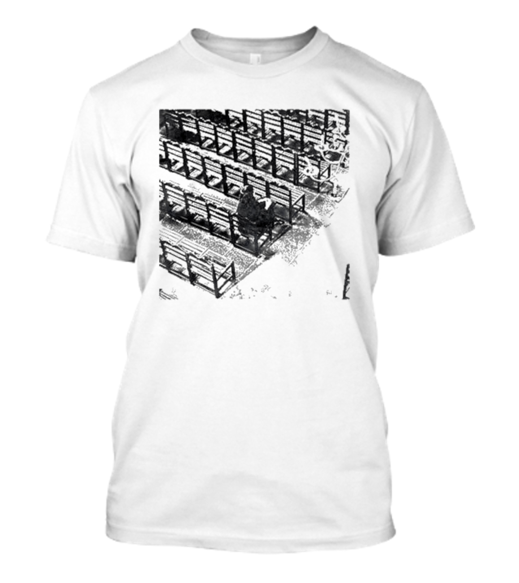 Zarathustra Denisa-St Bernadette Church Pew Monochrome T-Shirt