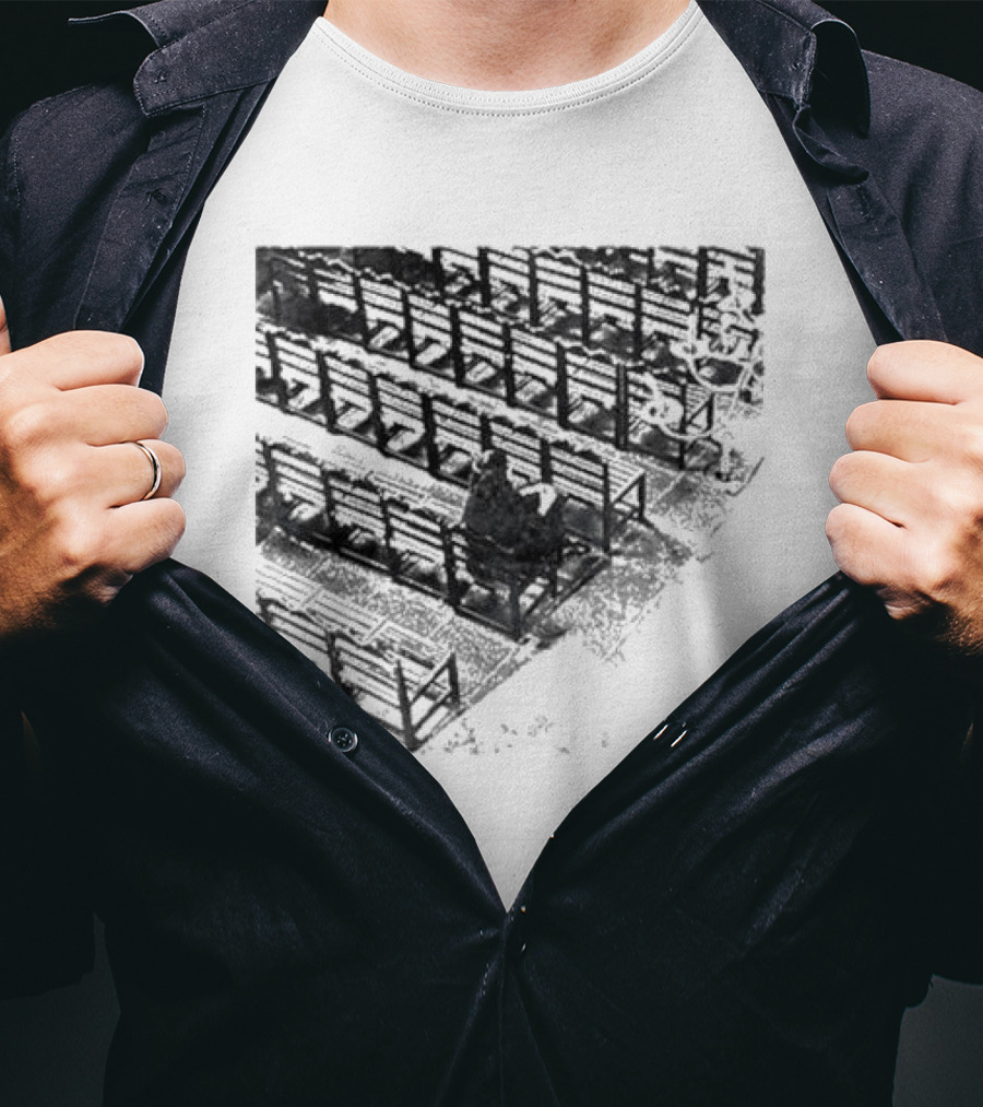 Zarathustra Denisa-St Bernadette Church Pew Monochrome T-Shirt