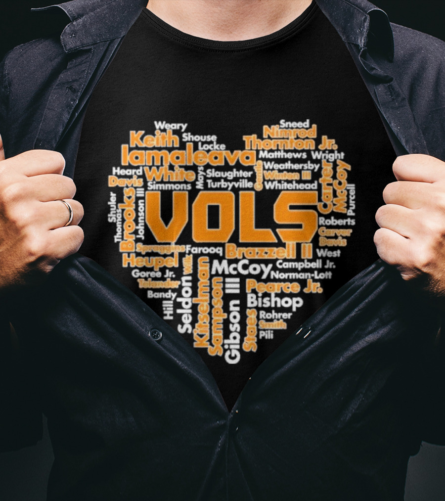 Tennessee Volunteers VOLS Heart Shaped Word Art Featuring Names T-Shirt