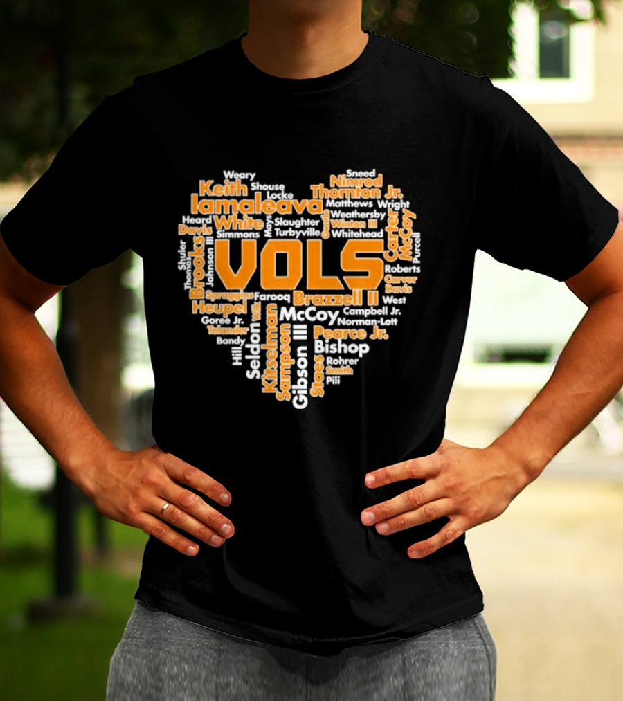 Tennessee Volunteers VOLS Heart Shaped Word Art Featuring Names T-Shirt