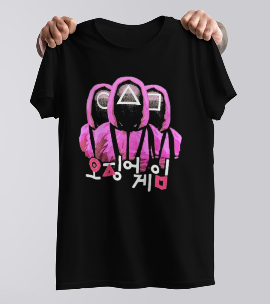 Squid Game Masked Guards Symbols Korean Text Netflix Series Promo T-Shirt