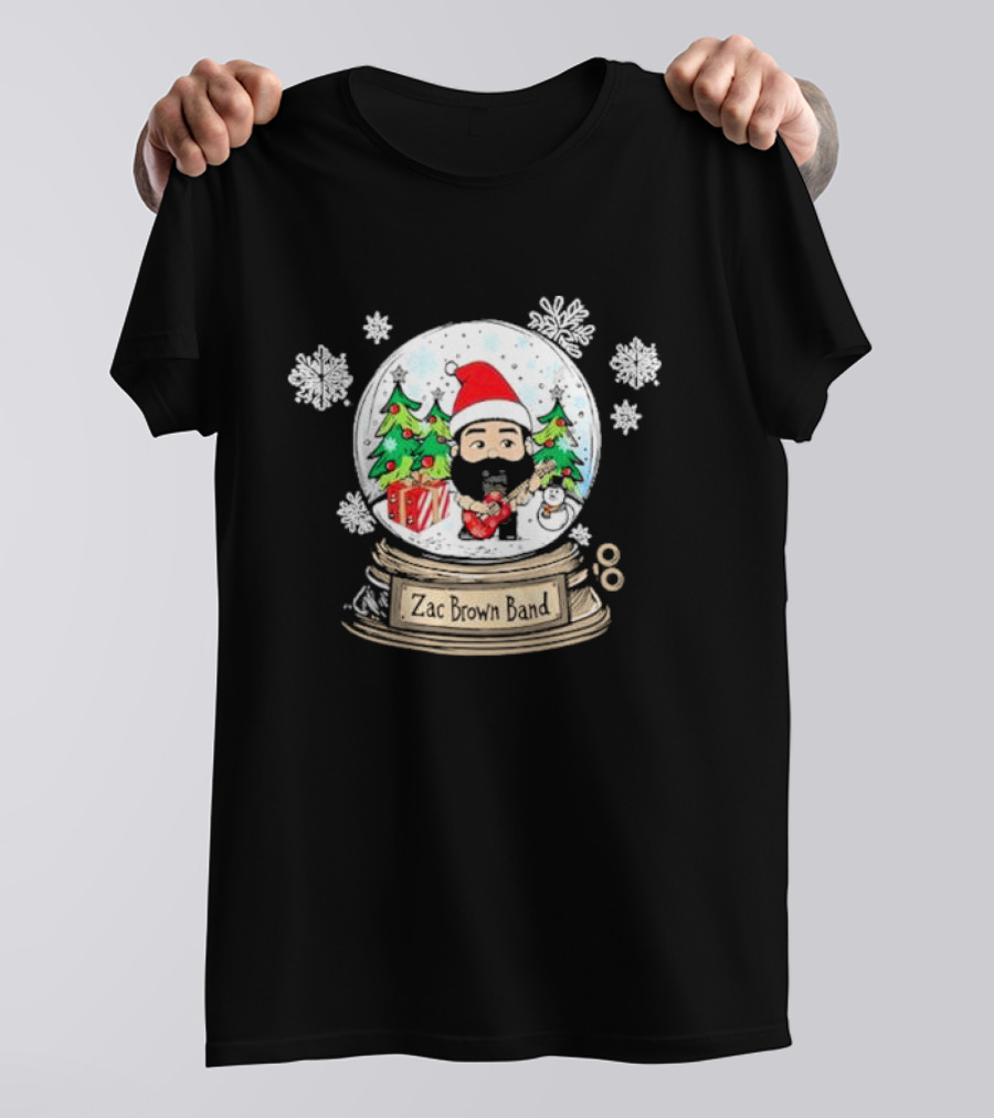 Zac Brown Band Festive Snow Globe With Santa And Christmas Trees T-Shirt