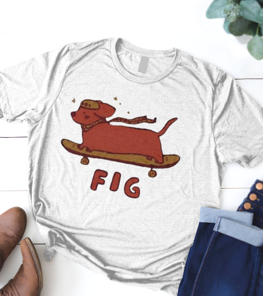 FIG Woof Skateboarding Dog With Hat And Scarf T-Shirt