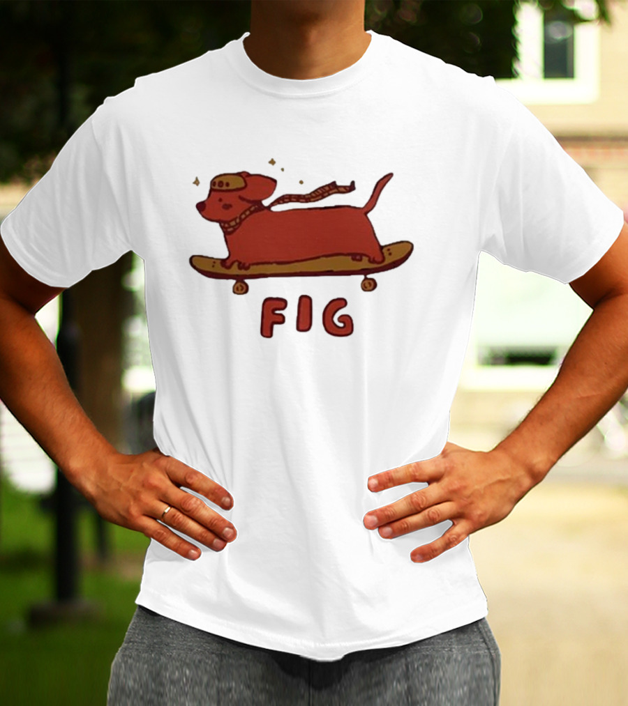 FIG Woof Skateboarding Dog With Hat And Scarf T-Shirt