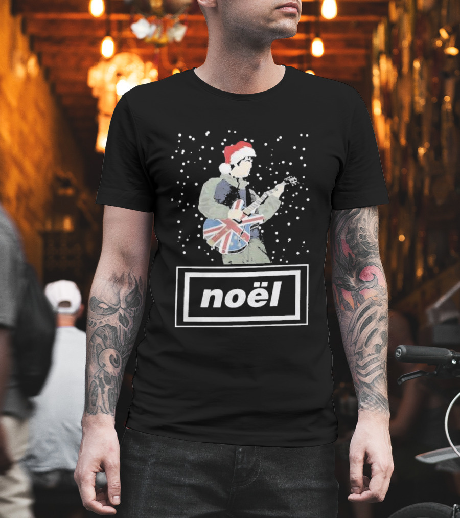 Oasis Noel Christmas Santa Guitar Union Jack T-Shirt