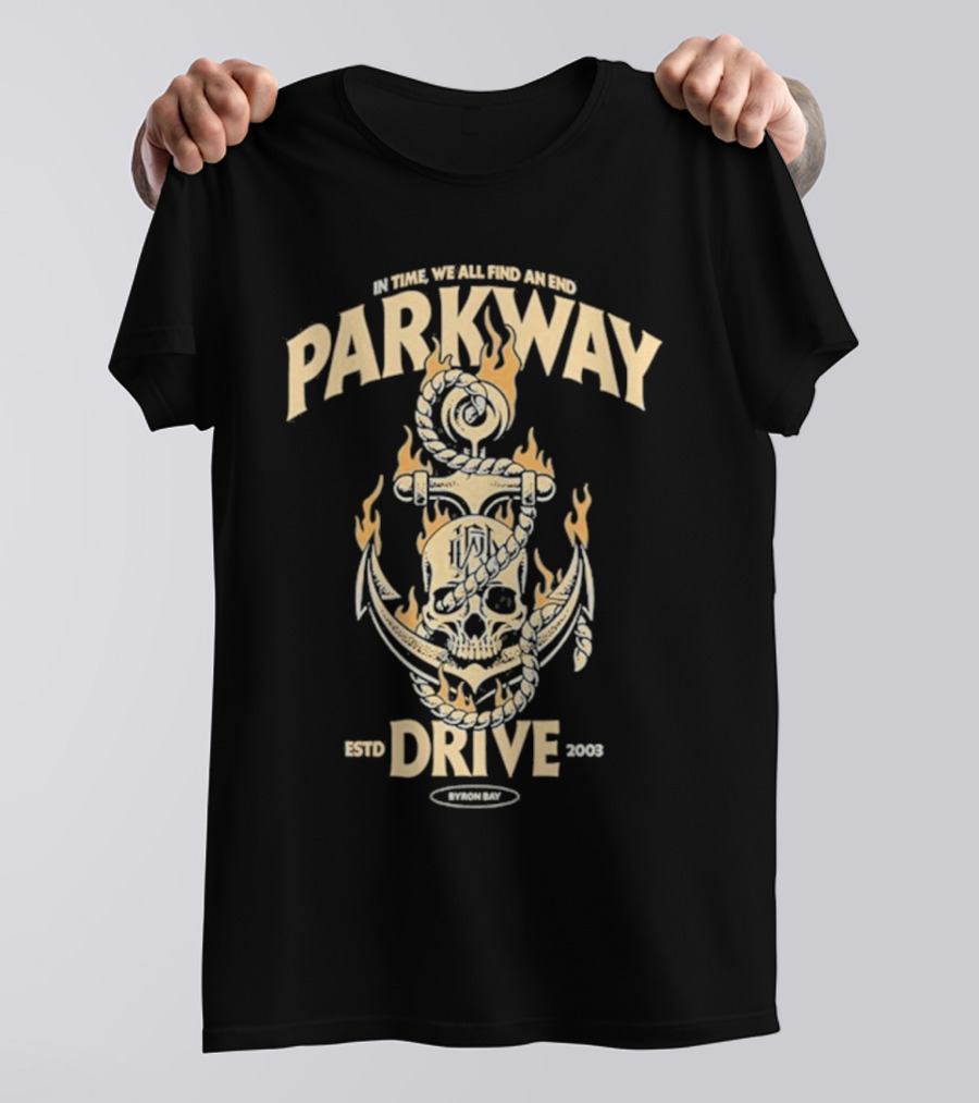 Parkway Drive In Time We All Find An End Skull Anchor Estd 2003 Byron Bay T-Shirt