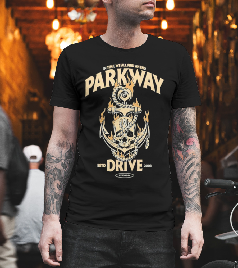 Parkway Drive In Time We All Find An End Skull Anchor Estd 2003 Byron Bay T-Shirt
