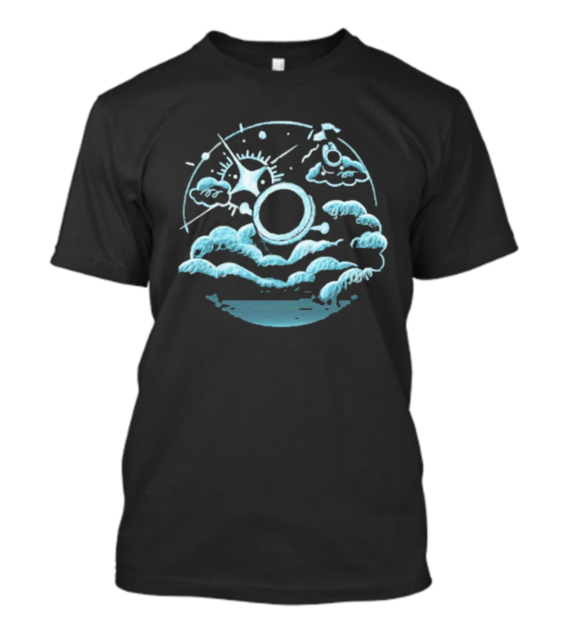 The Yetee Enveloped In Celestial Clouds With Cosmic Umbrella And Starburst T-Shirt