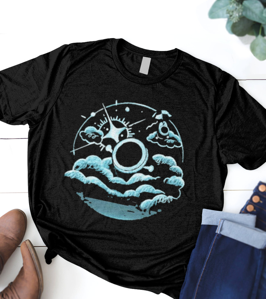 The Yetee Enveloped In Celestial Clouds With Cosmic Umbrella And Starburst T-Shirt