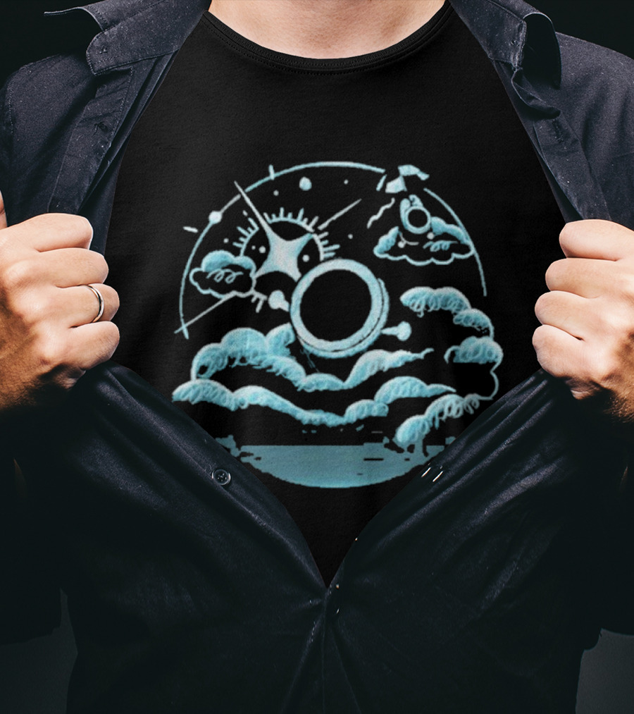 The Yetee Enveloped In Celestial Clouds With Cosmic Umbrella And Starburst T-Shirt