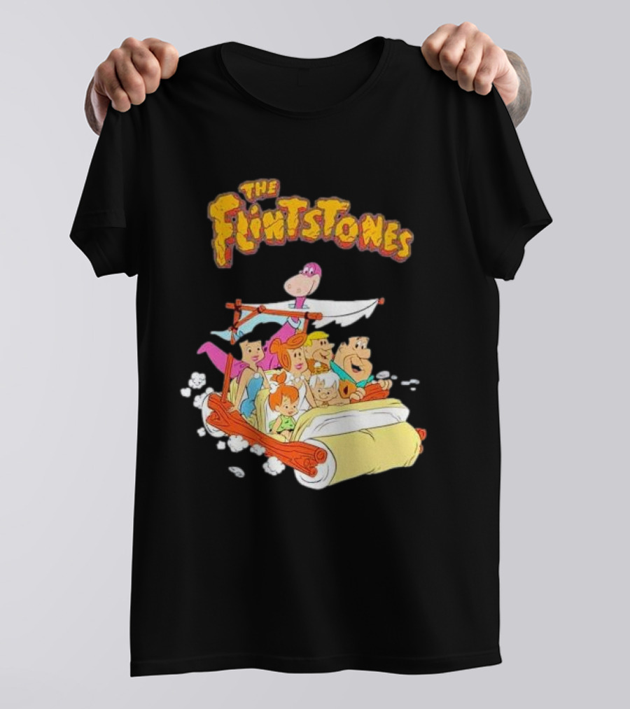 The Flintstones Family Adventure In Iconic Prehistoric Car T-Shirt