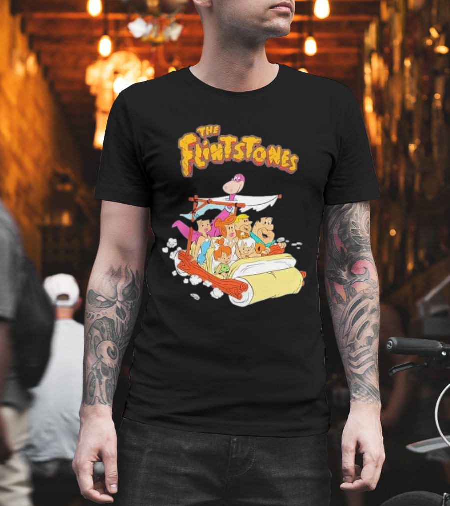 The Flintstones Family Adventure In Iconic Prehistoric Car T-Shirt