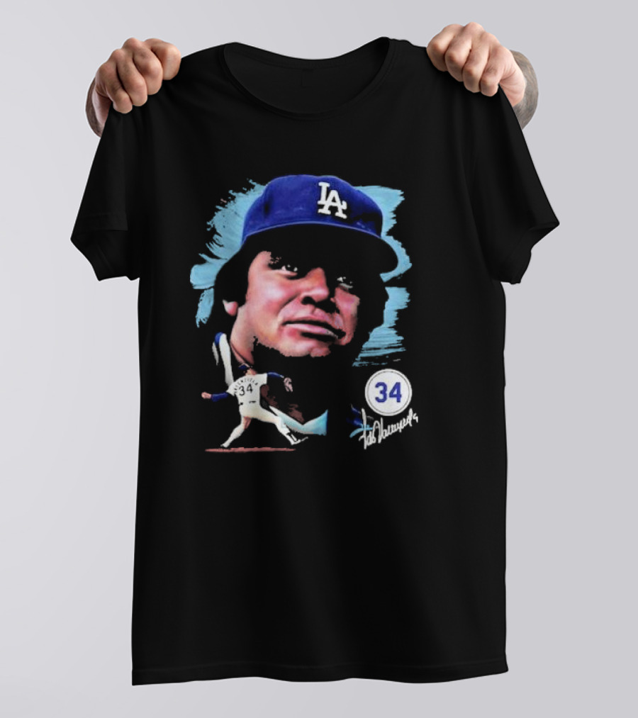 Fernando Valenzuela Los Angeles Dodgers Number 34 Signature T-Shirt