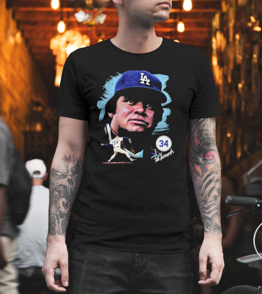 Fernando Valenzuela Los Angeles Dodgers Number 34 Signature T-Shirt