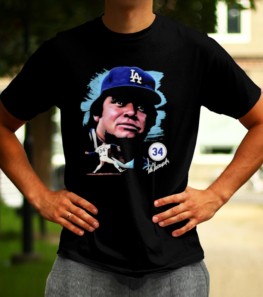Fernando Valenzuela Los Angeles Dodgers Number 34 Signature T-Shirt
