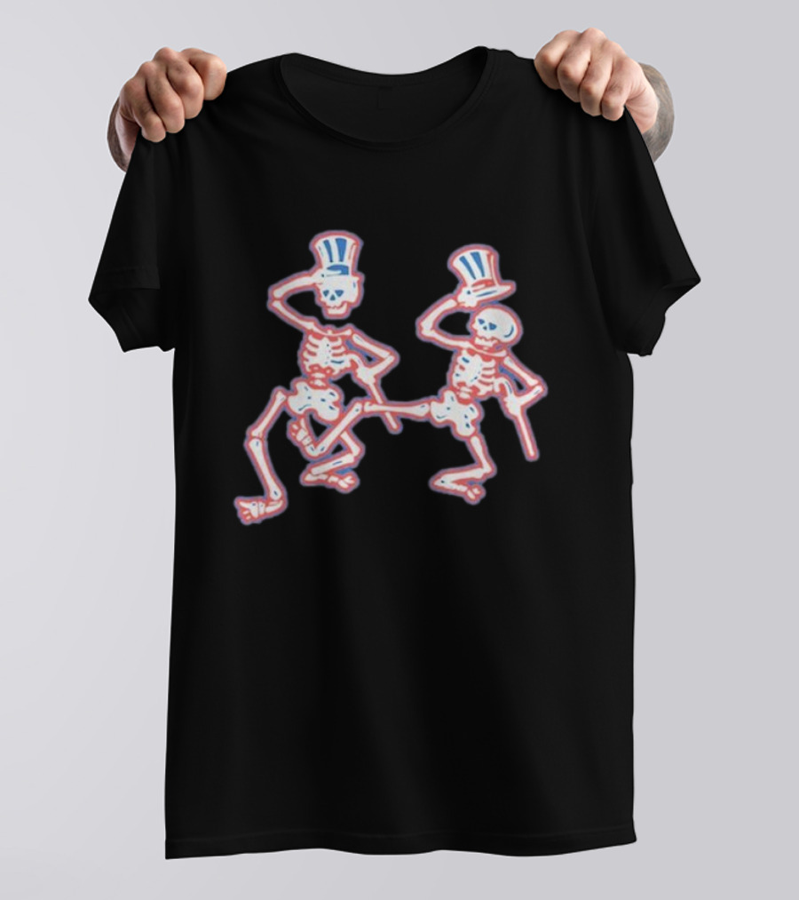Grateful Dead Dancing Skeletons Patriotic Top Hat Skelly Duo T-Shirt