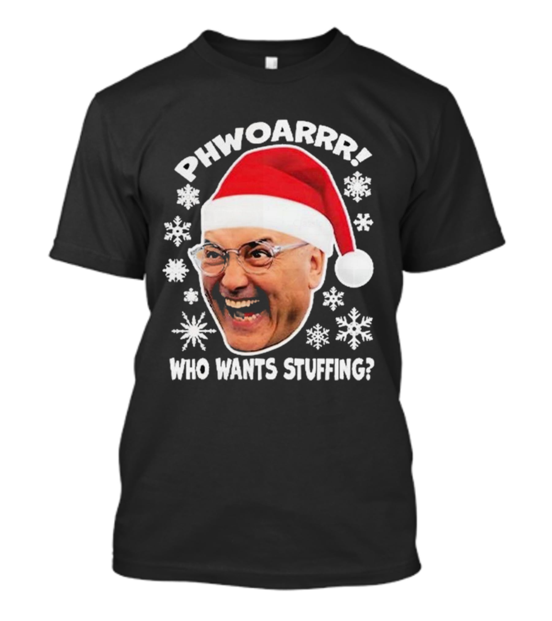 Phwoarrr Gregg Wallace Who Wants Stuffing Snowflakes Santa Hat T-Shirt