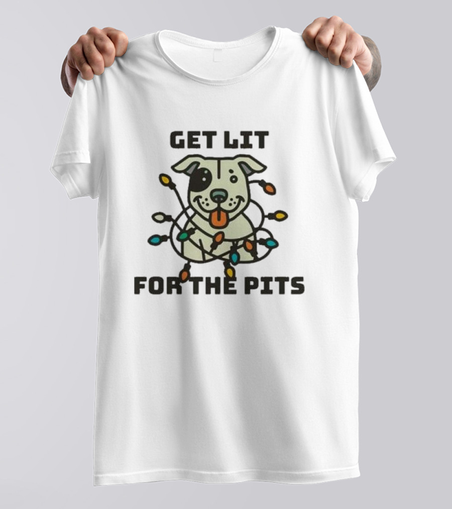 Get Lit For The Pits Holiday Fundraiser With Festive Dog And Colorful Lights T-Shirt
