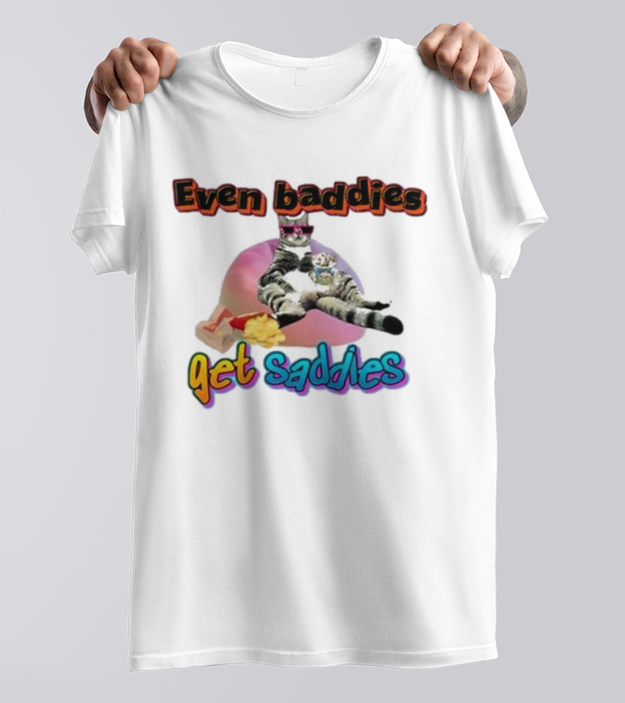 Even Baddies Get Saddies Cat Potato Chips Funny Ryan Primer T-Shirt