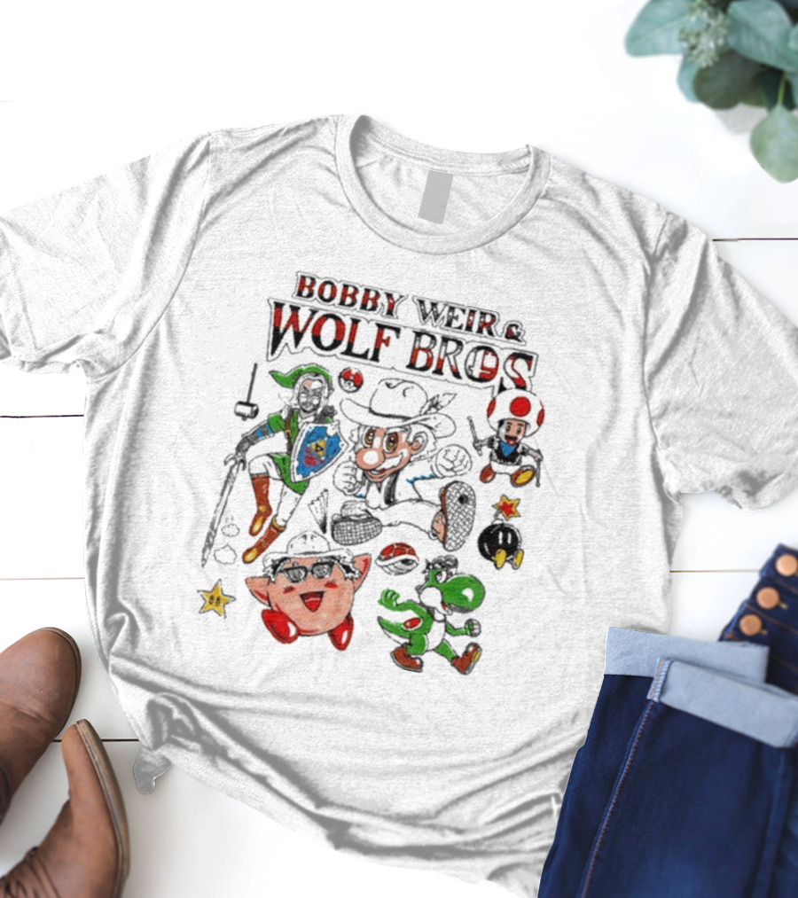 BOBBY WEIR And WOLF BROS Super Wolf Bros Bout Half Past Dead Mario Characters Nintendo Mashup T-Shirt