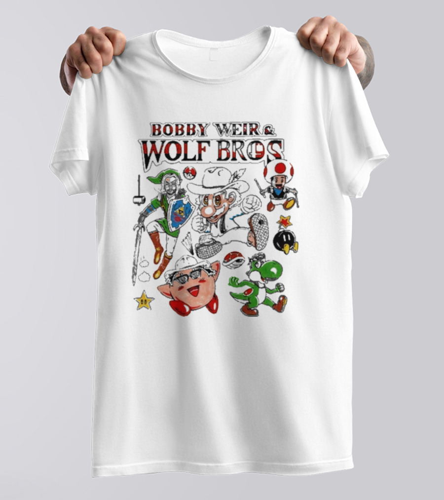 BOBBY WEIR And WOLF BROS Super Wolf Bros Bout Half Past Dead Mario Characters Nintendo Mashup T-Shirt